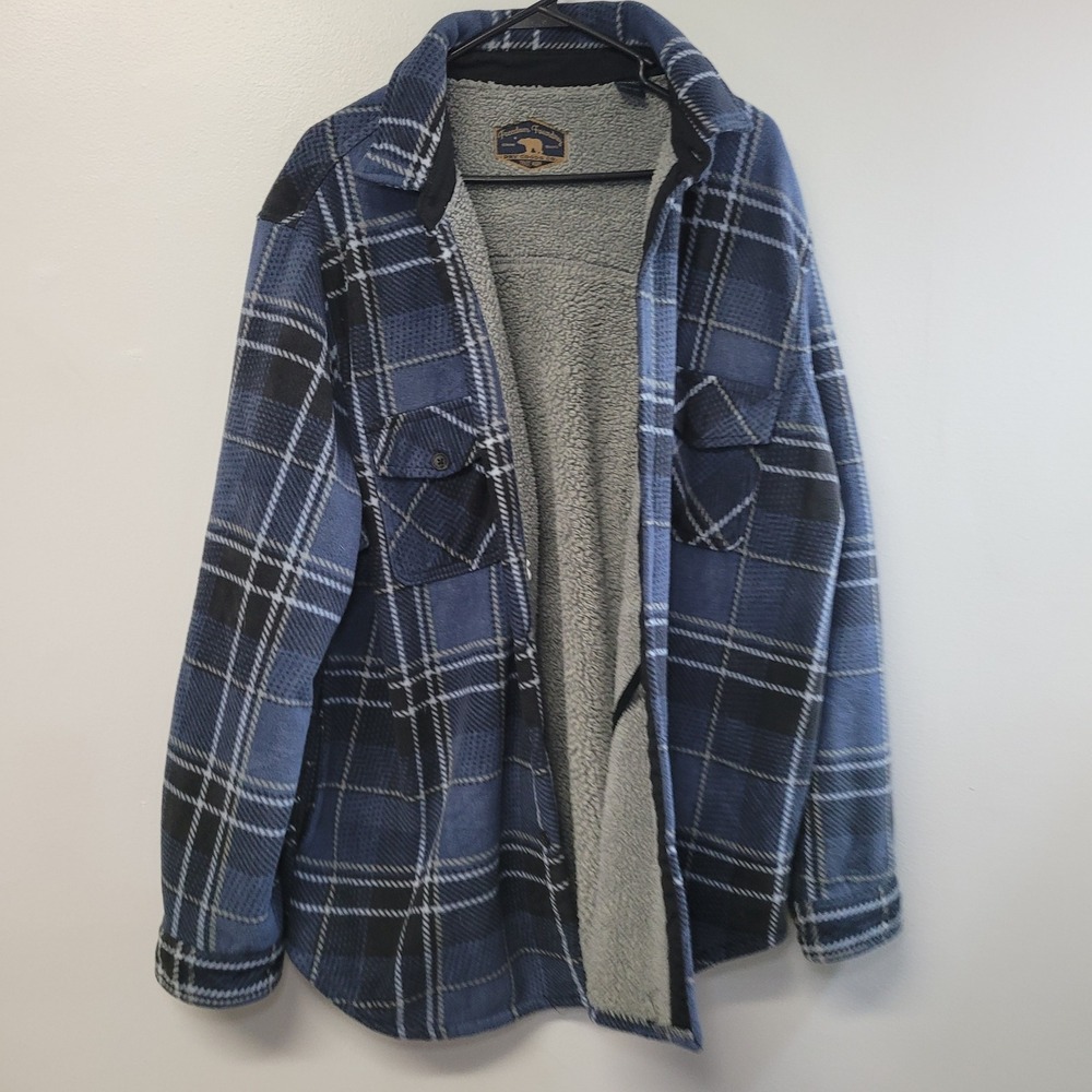 Freedom Foundry Mens‎ XXL Blue Plaid Sherpa Lined Fleece Flannel Shirt Jacket